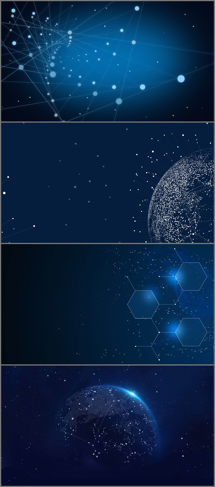 PPT模板-4张具有科技感的蓝色点线星球PPT背景图片