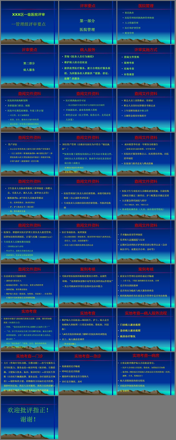 PPT模板-一级医院评审管理组评审要点PPT下载