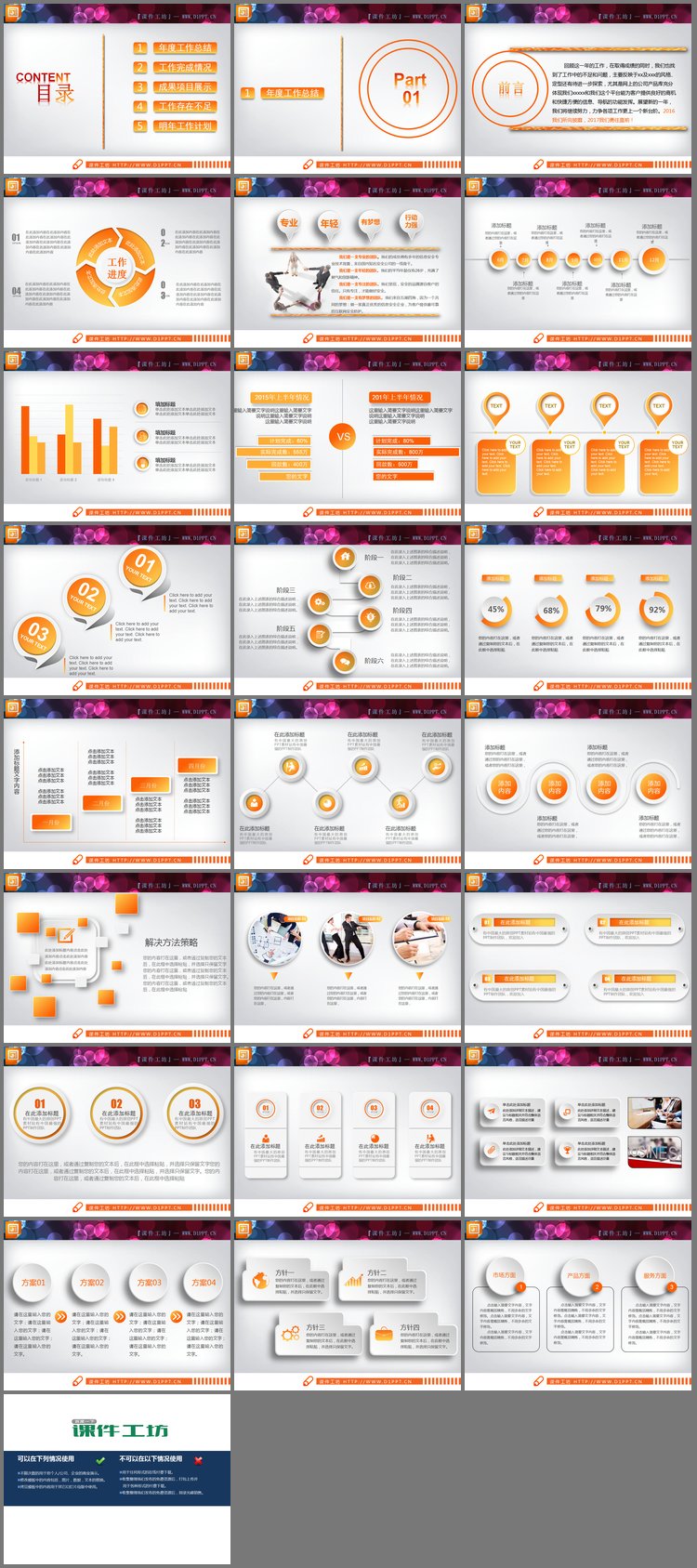 PPT模板-橙色微立体工作总结PPT图表免费下载