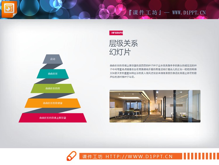 搭配图片的金字塔形层级关系PPT图表
