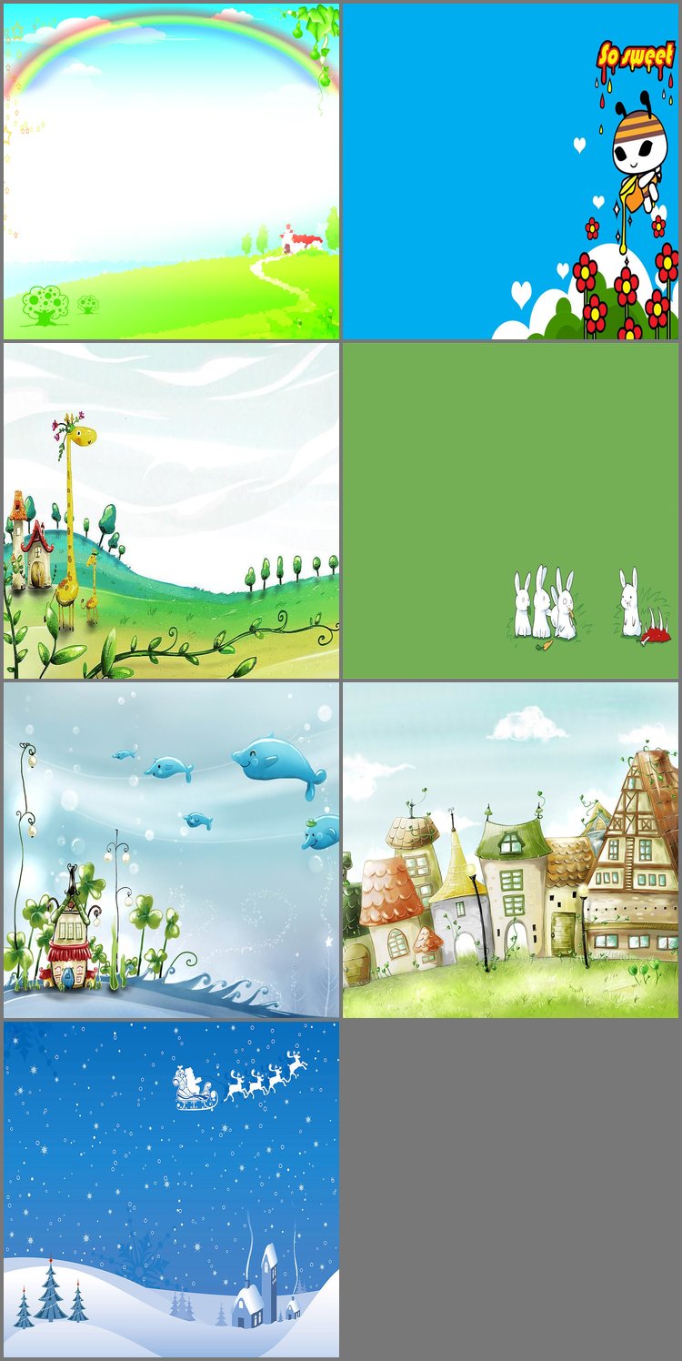 PPT模板-一组卡通长颈鹿鲸鱼城堡PPT背景图片