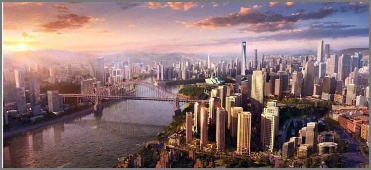 PPT模板-国外高楼耸立的现代化城市与桥梁PPT背景图片