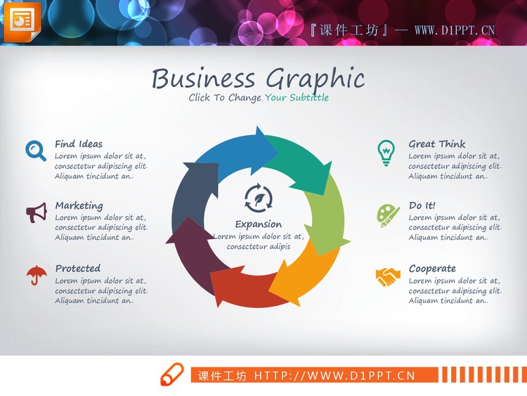 精美扁平化循环关系PPT图表