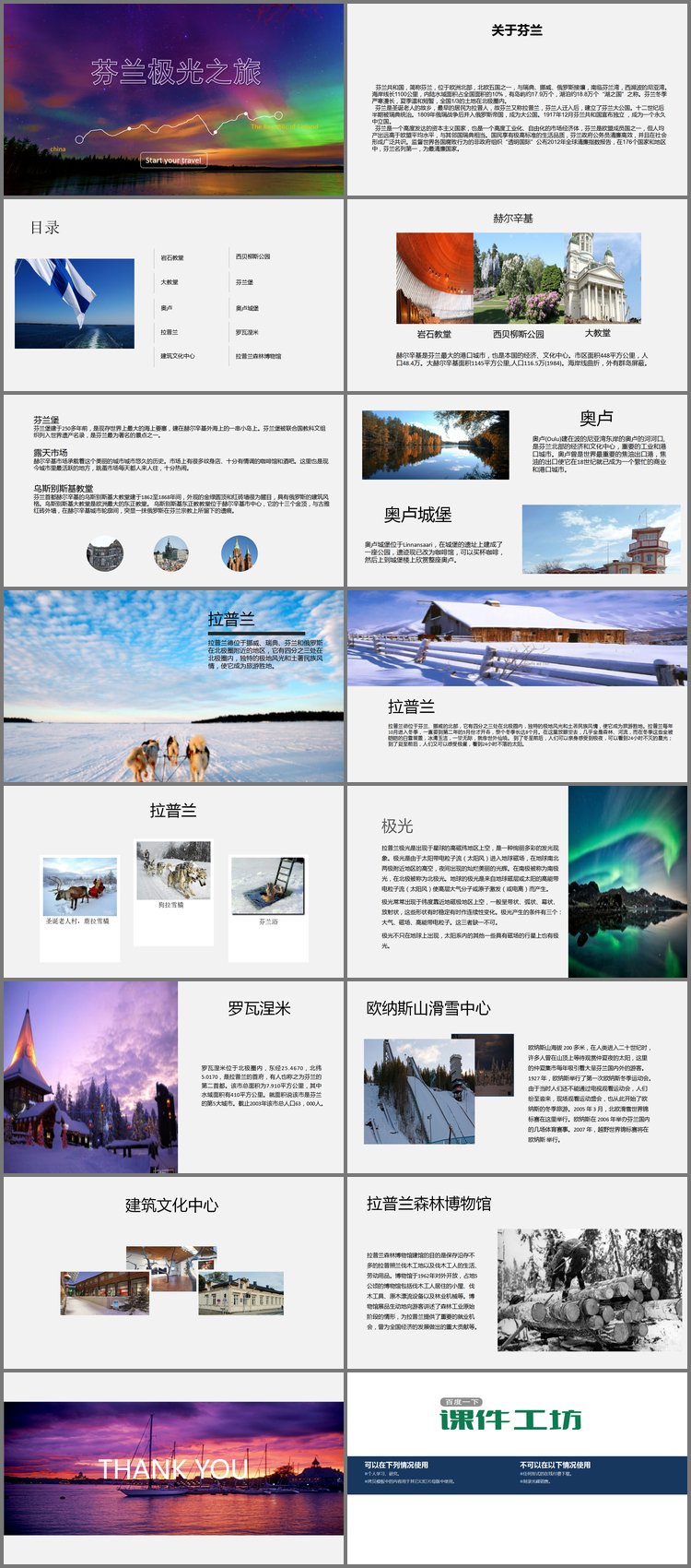 PPT模板-《芬兰极光之旅》旅行相册PPT模板