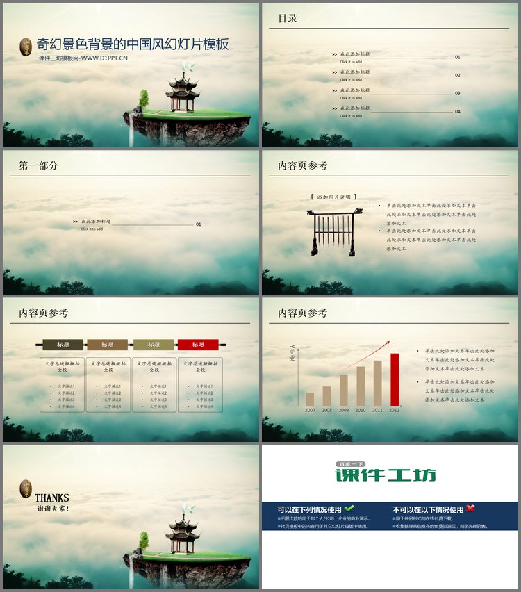 PPT模板-奇幻风景背景的中国风幻灯片模板下载