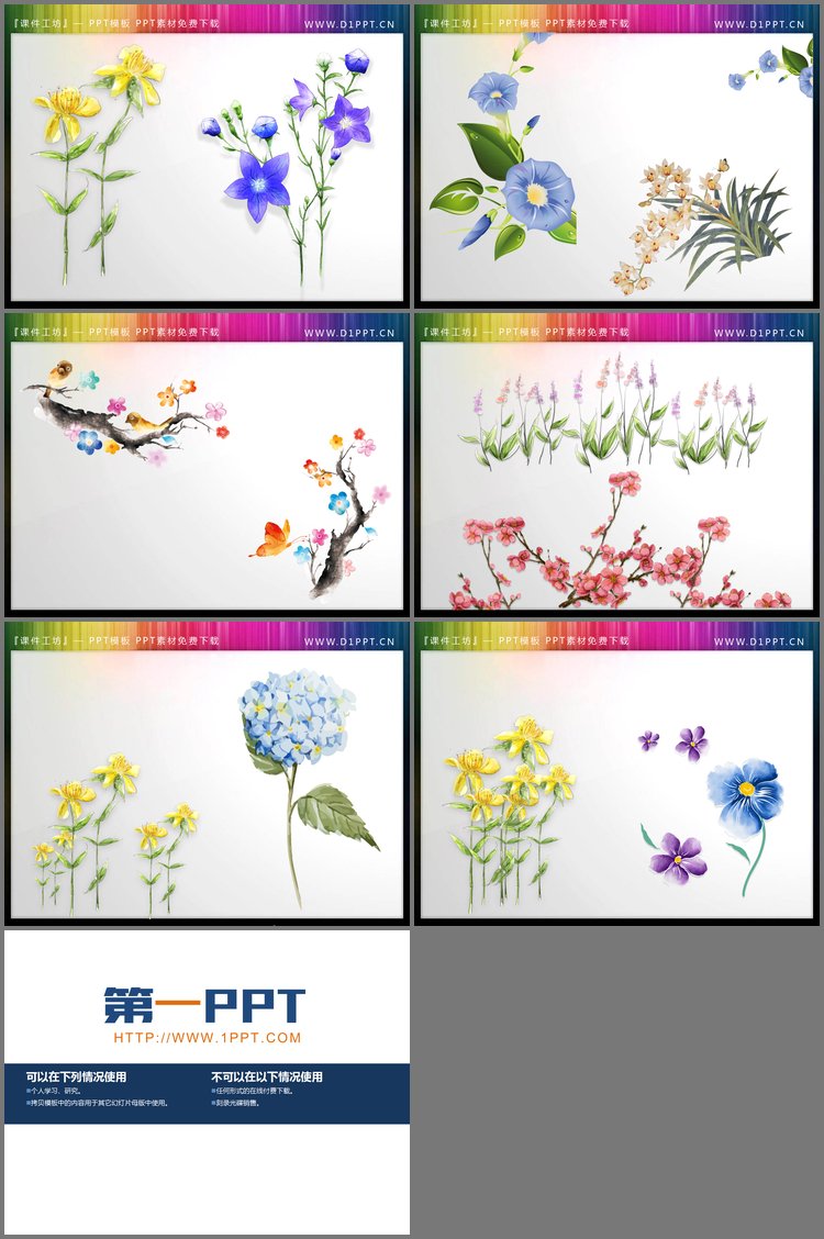 PPT模板-一组唯美水彩花卉PPT插图