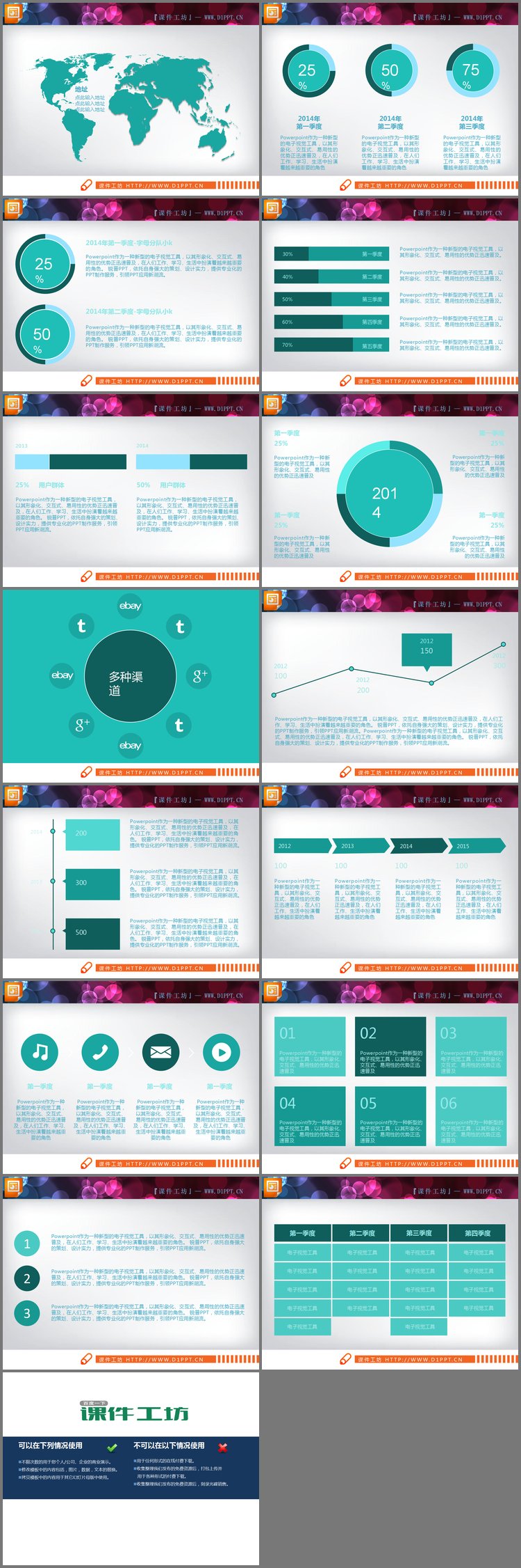 PPT模板-绿色扁平简洁PPT图表免费下载