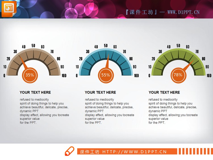 三个仪表盘背景的PPT图表模板
