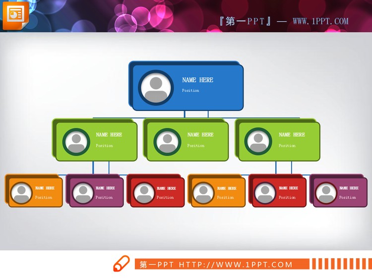 UI风格的圆角矩形PPT组织结构图
