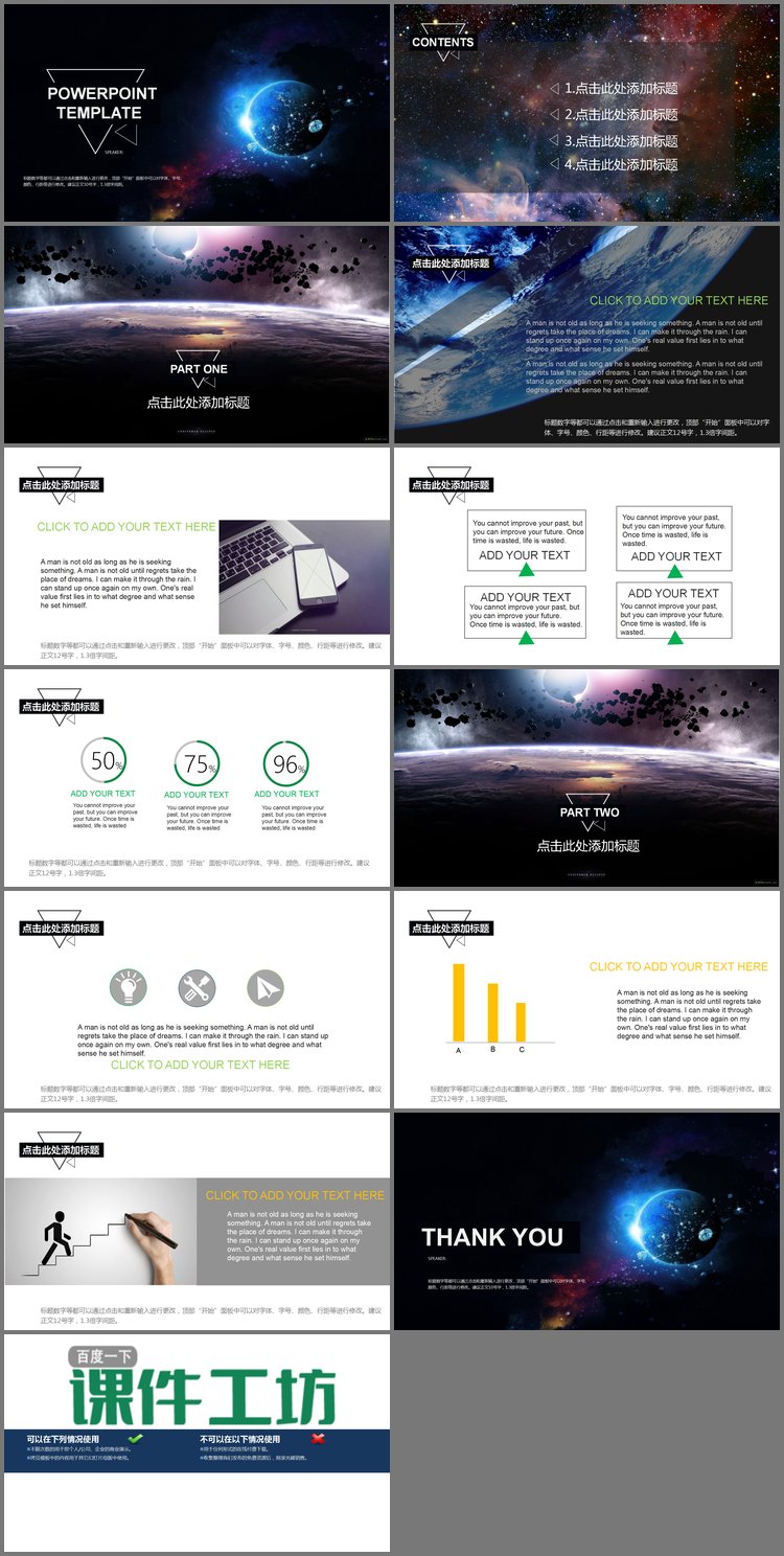 PPT模板-唯美宇宙星球背景的科技PPT模板