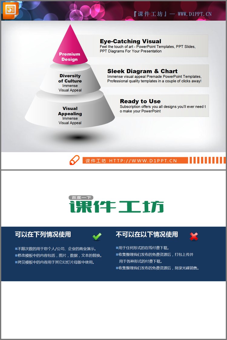 PPT模板-精美锥形层级关系PowerPoint图表下载