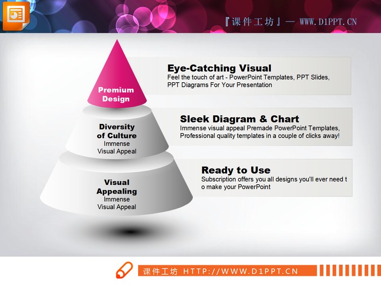 精美锥形层级关系PowerPoint图表下载