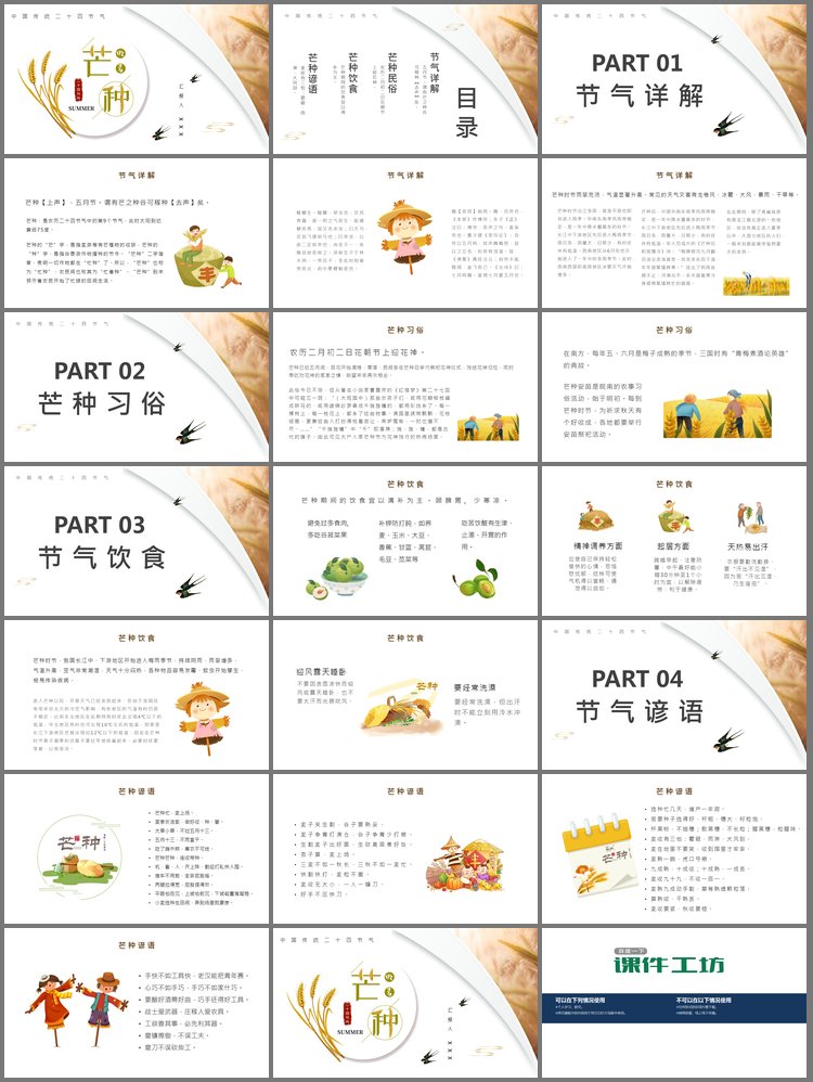 PPT模板-简约麦穗背景的芒种节气介绍PPT模板