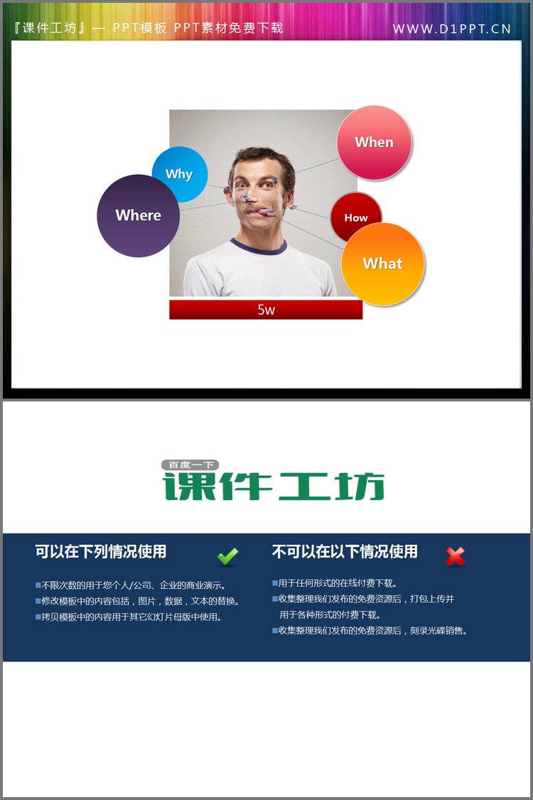 PPT模板-有趣的人头背景5w幻灯片小插图