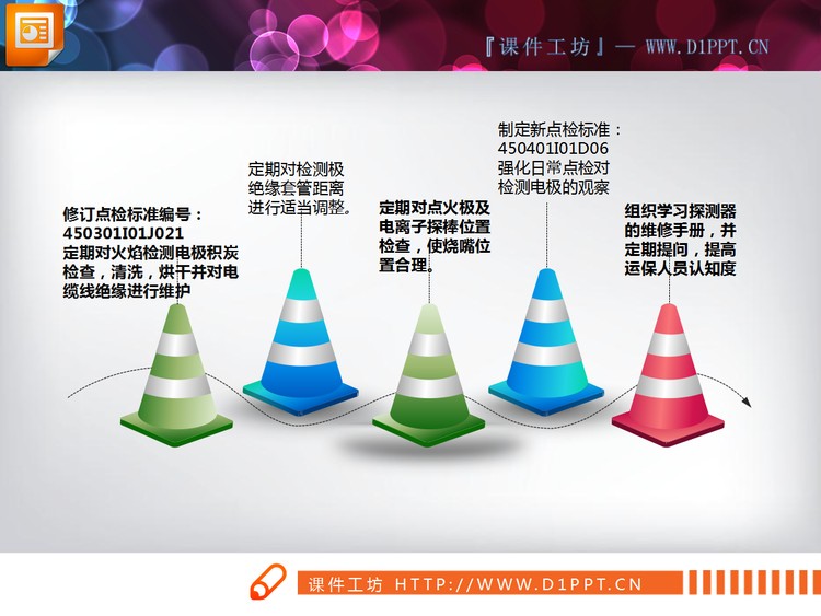 彩色交通路障背景PowerPoint流程图模板