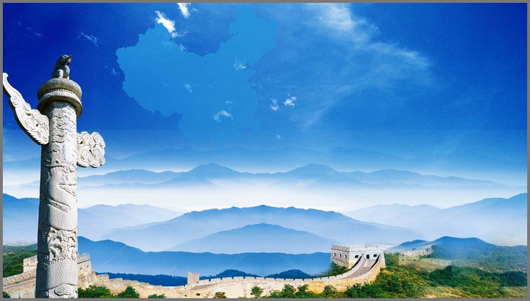 PPT模板-群山长城华表背景图片
