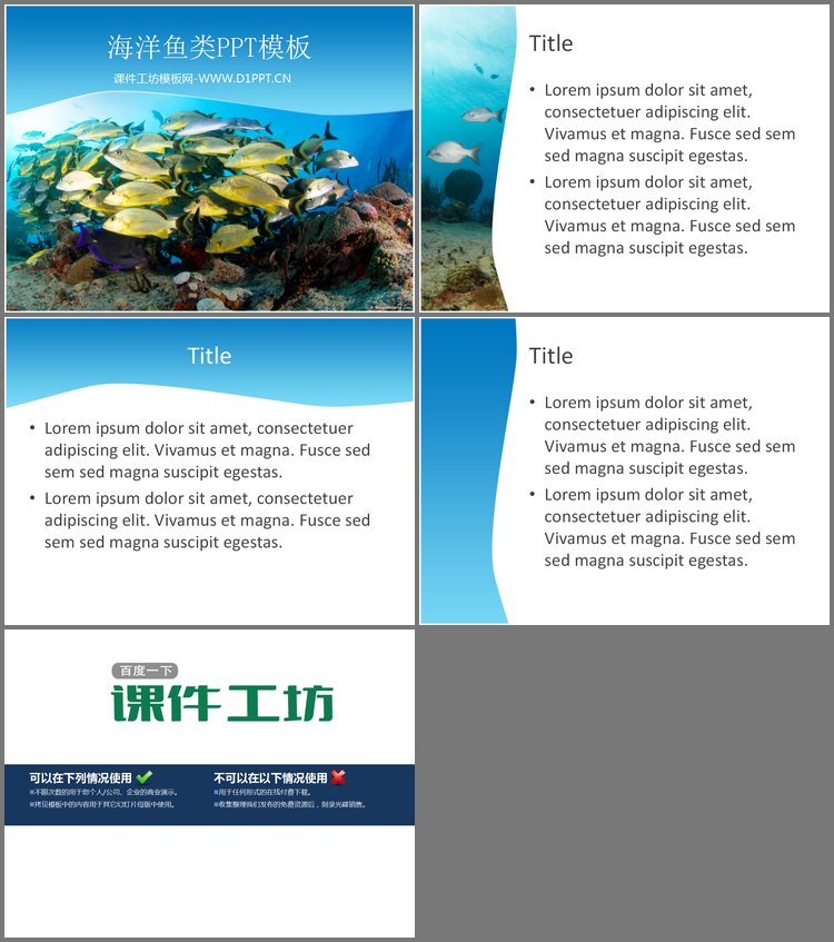 PPT模板-美丽的海底世界鱼群鱼类PPT模板