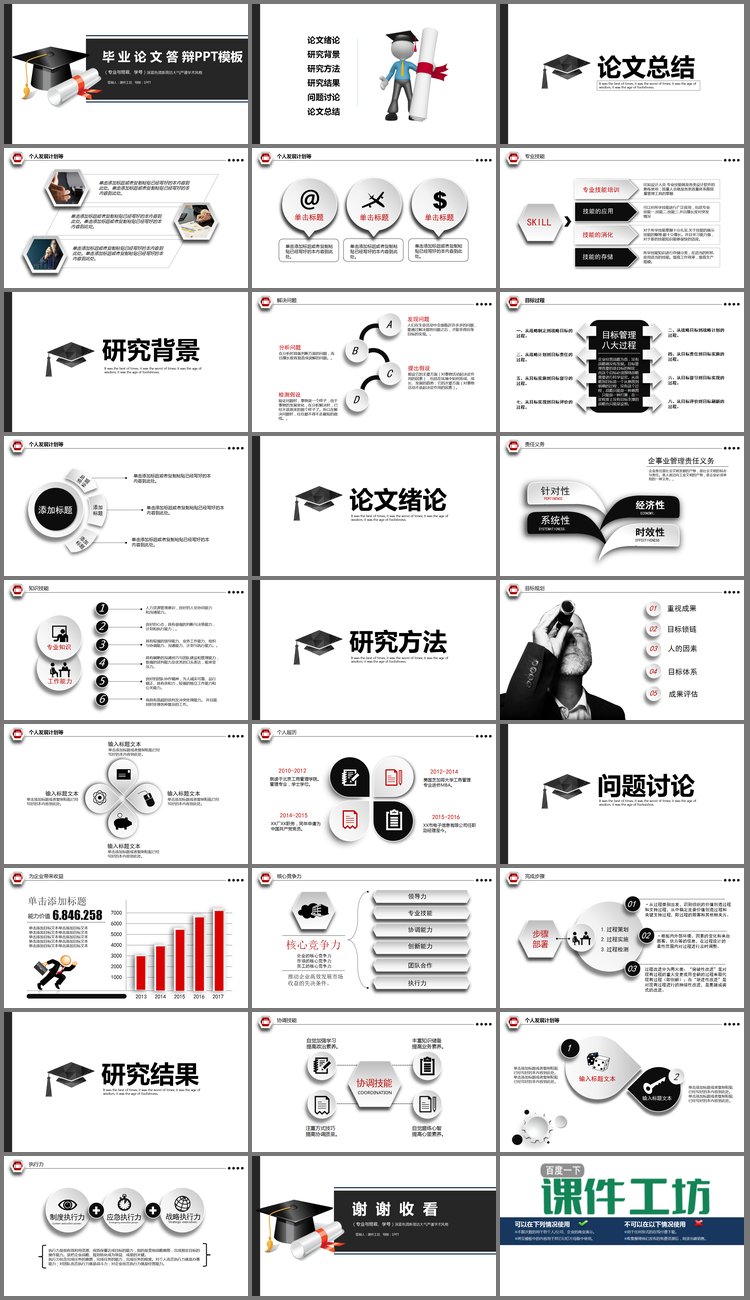 PPT模板-黑色简洁毕业论文答辩PPT模板