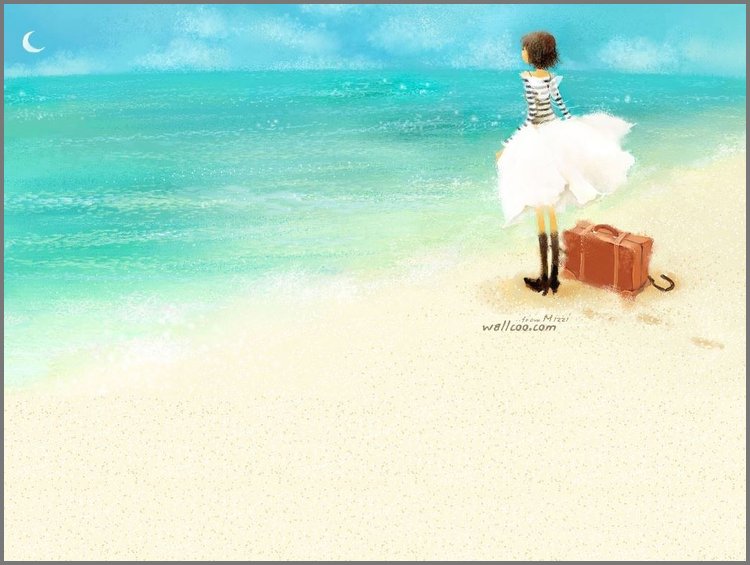 PPT模板-海边沙滩上的女孩PPT背景图片