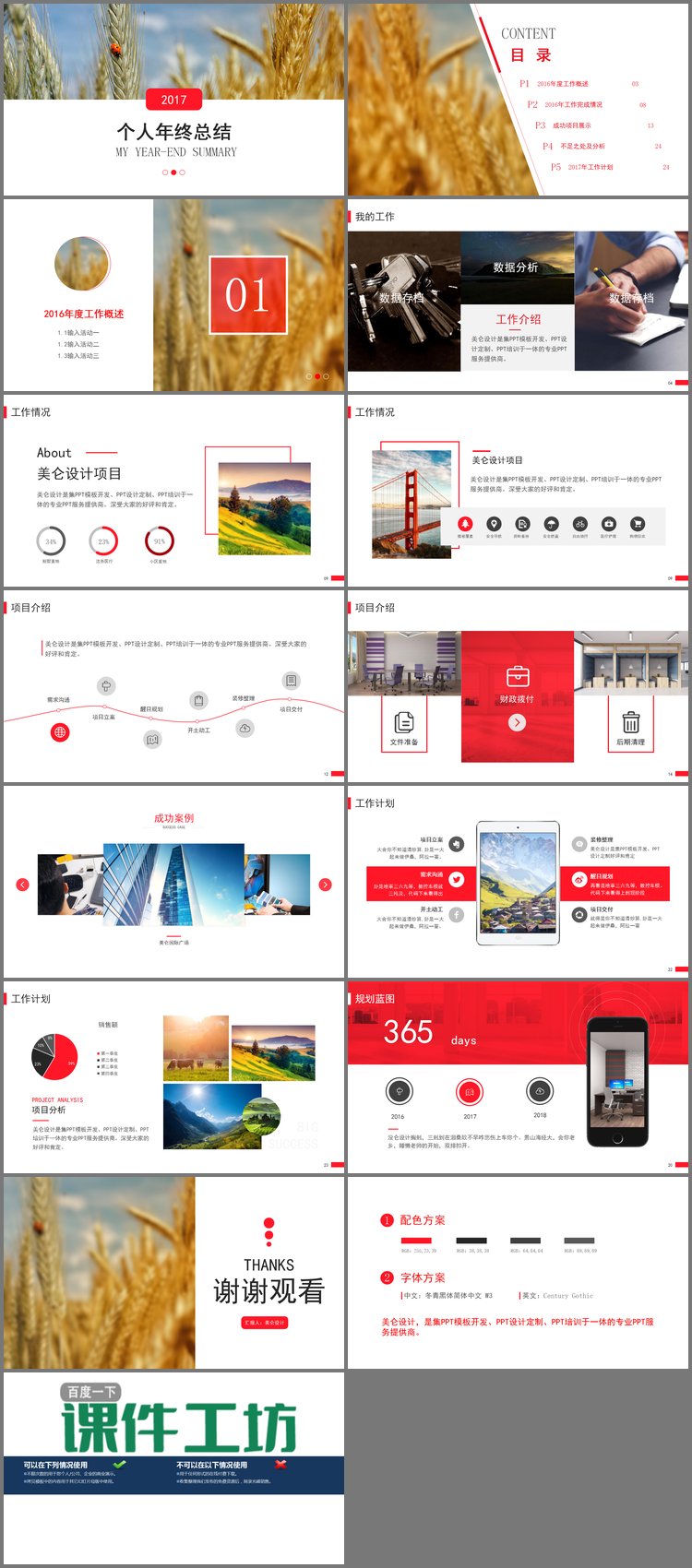 PPT模板-麦穗背景年终总结PPT模板下载