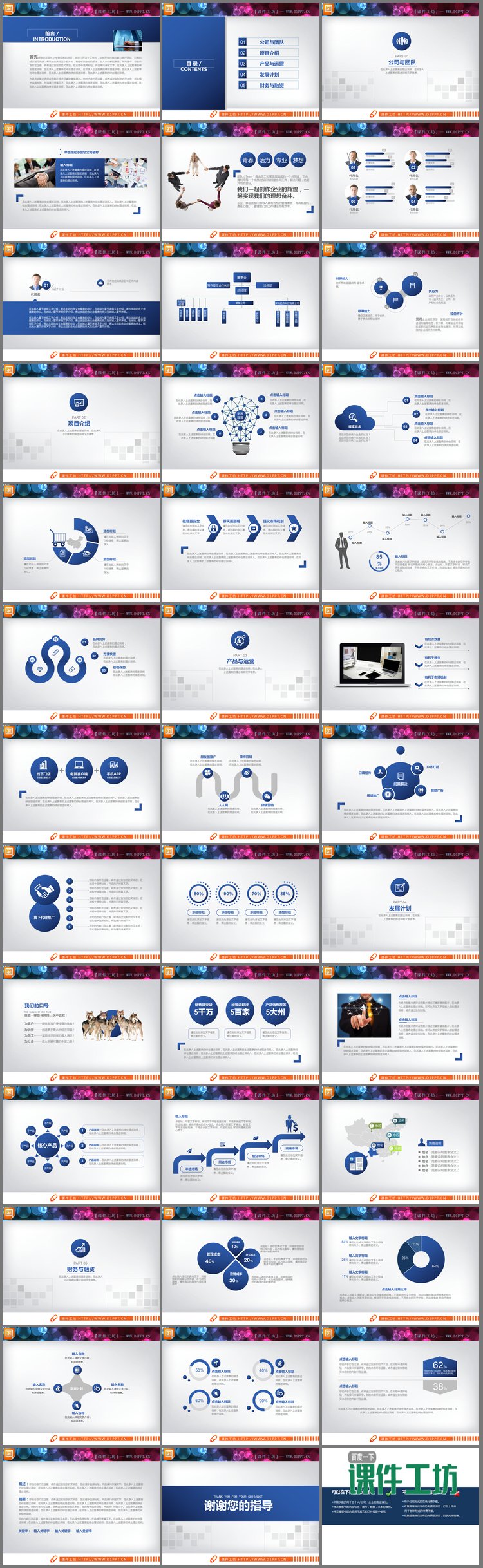 PPT模板-蓝色实用商业融资PPT图表大全