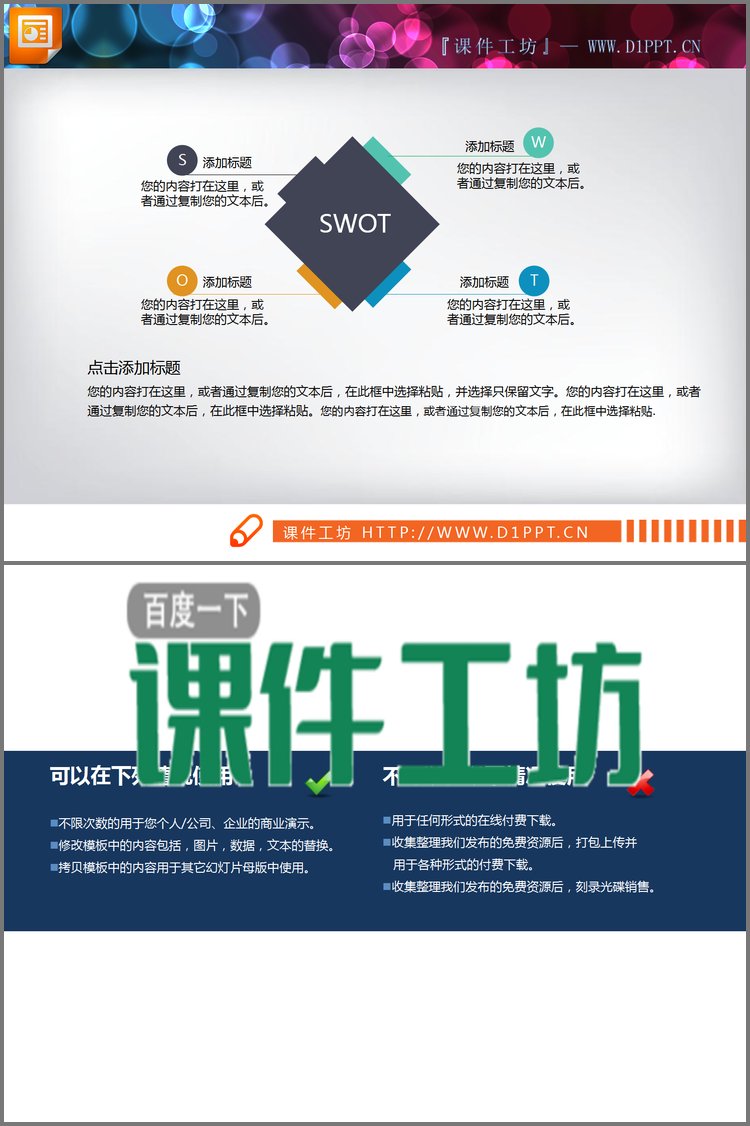 PPT模板-总分关系swot分析图表