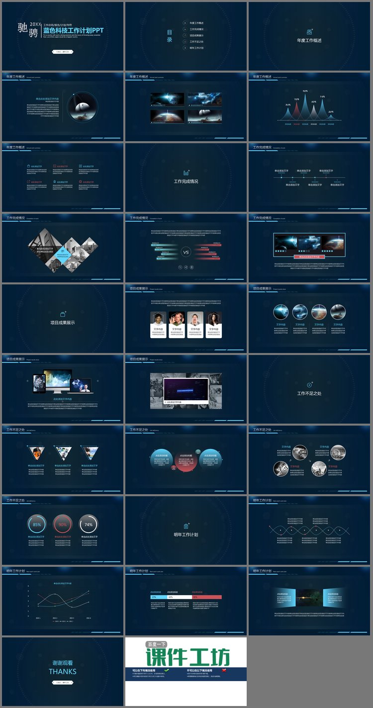 PPT模板-简洁动态蓝色科技行业工作计划PPT模板