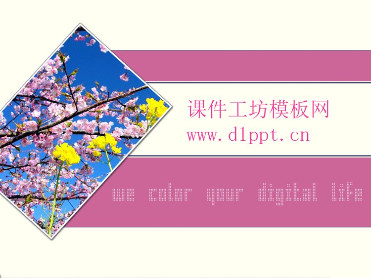 粉色桃花背景PPT模板下载
