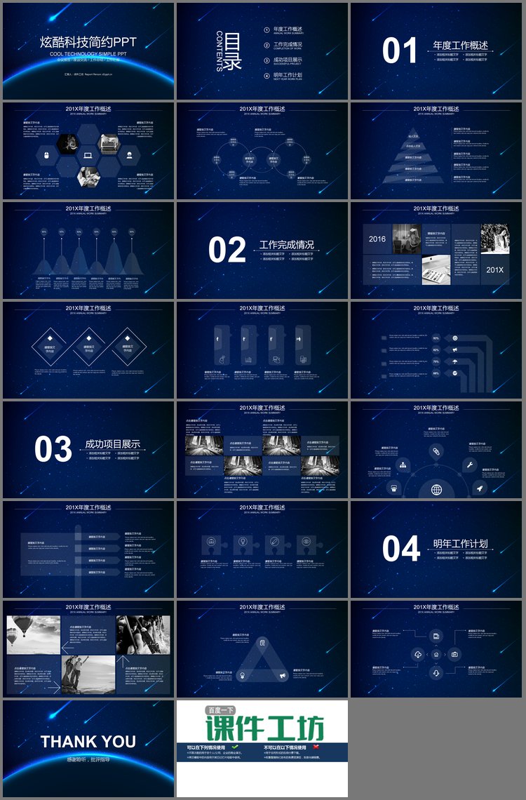 PPT模板-蓝色星空背景的科技行业工作总结PPT模板