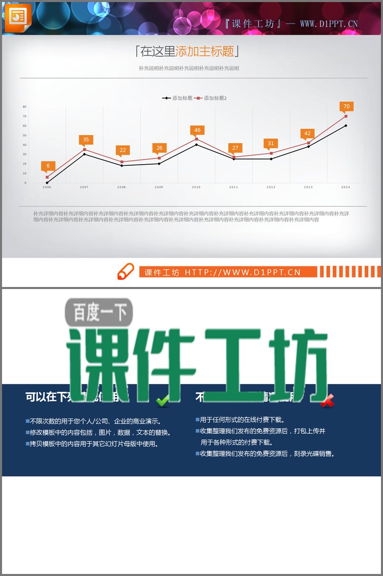 PPT模板-橙色简洁历年数据分析PPT折线图