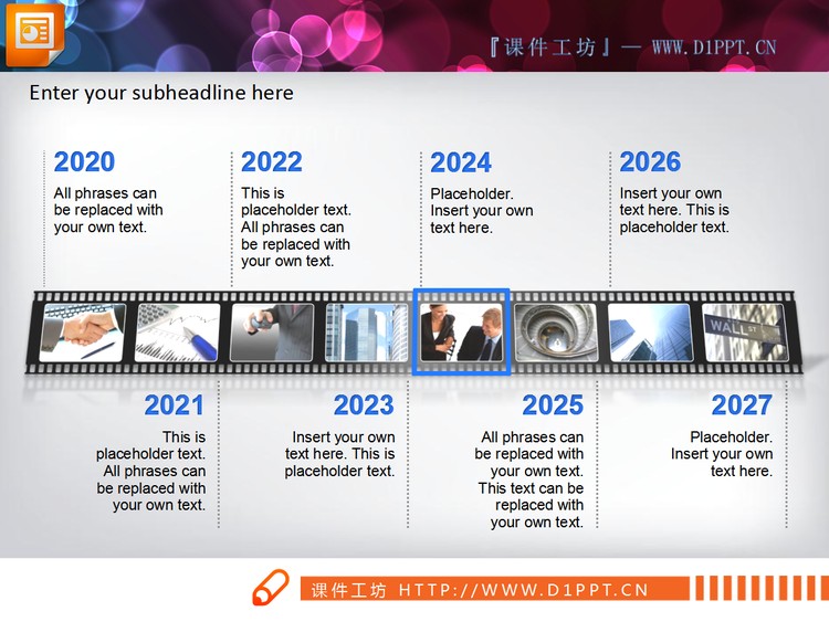 胶片样式的年代历程PPT图模板下载