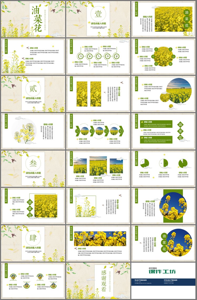 PPT模板-水彩油菜花PPT模板