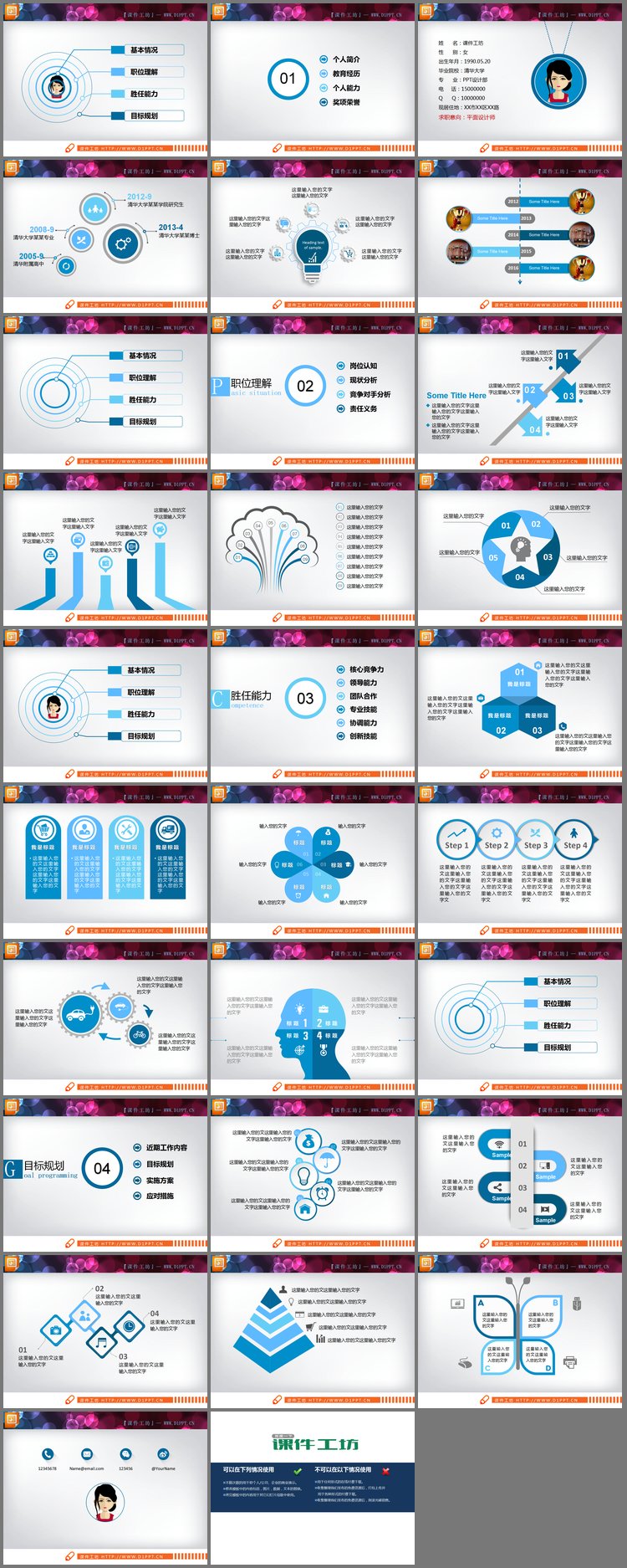 PPT模板-蓝色个人求职简历PPT图表下载