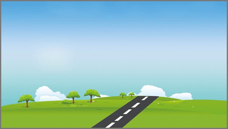 PPT模板-卡通蓝天白云草地马路PPT背景图片