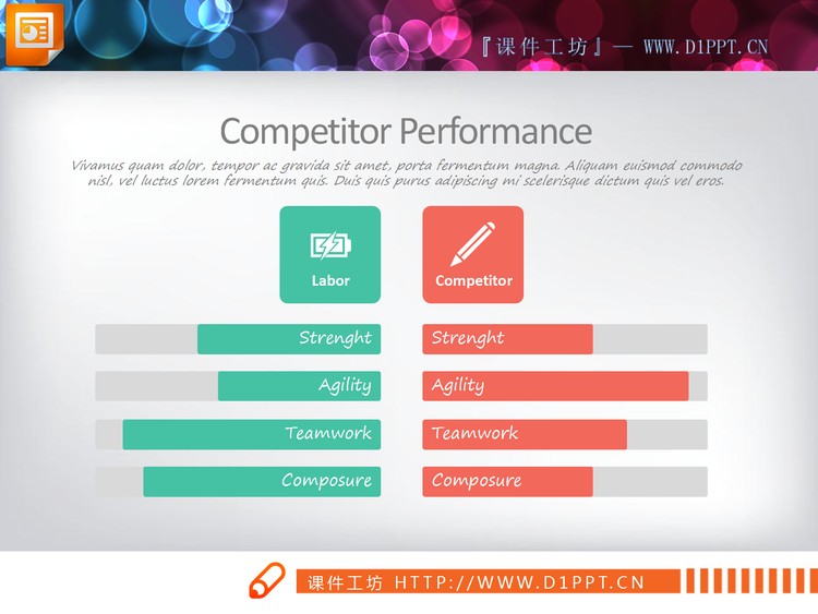 红绿条形图对比关系PPT图表