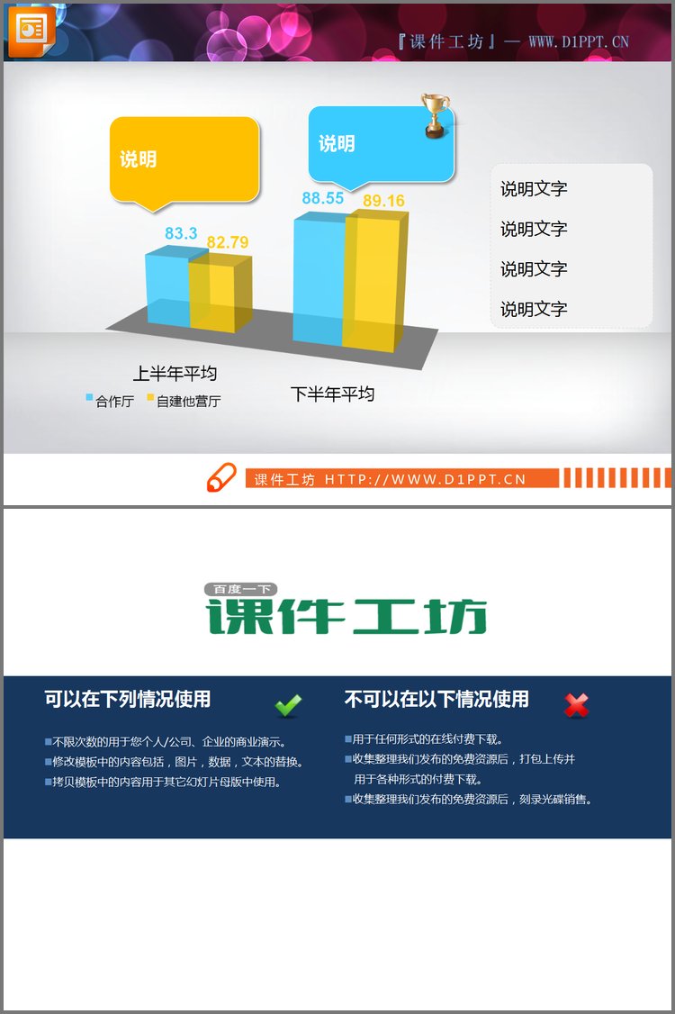 PPT模板-精致的3d立体PPT柱状图图表模板下载