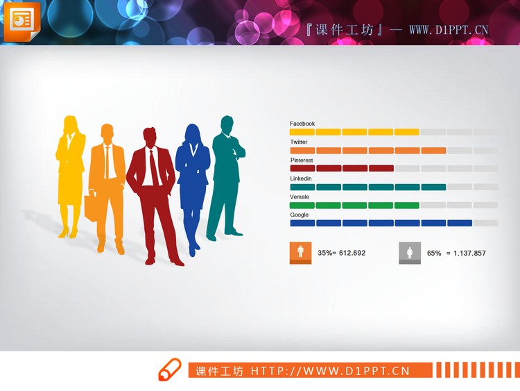 两张带人物剪影的人数对比PPT条形图