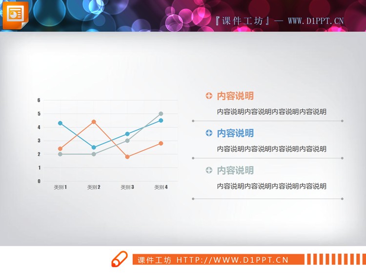 蓝橙灰三色PPT折线图