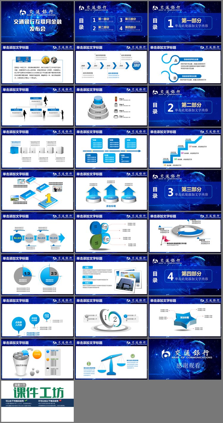 PPT模板-蓝色星空背景的交通银行PPT模板