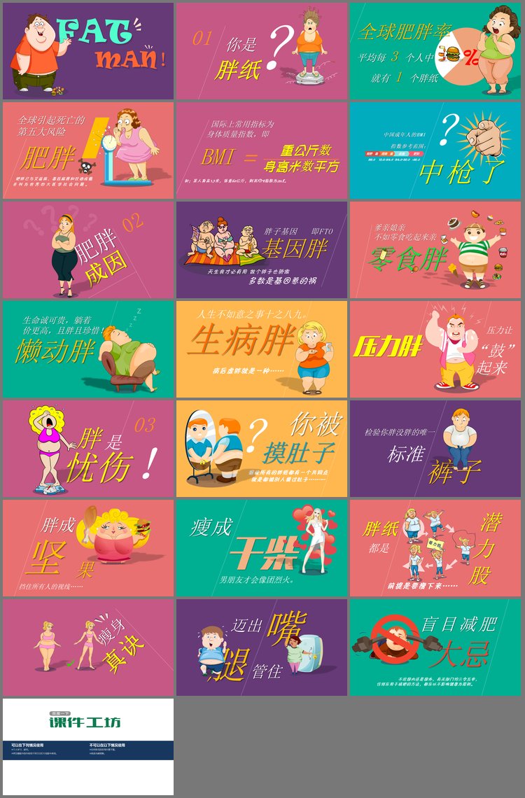 PPT模板-有趣的肥胖主题PPT作品欣赏
