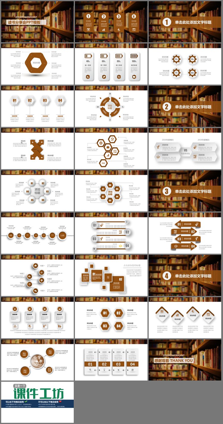 PPT模板-书籍书架背景的读书分享会PPT模板