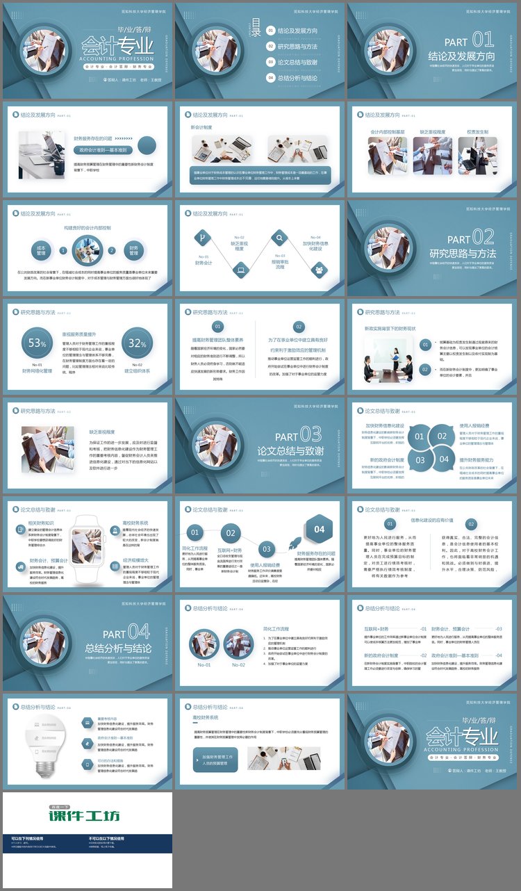 PPT模板-蓝色雅致会计专业毕业答辩PPT模板