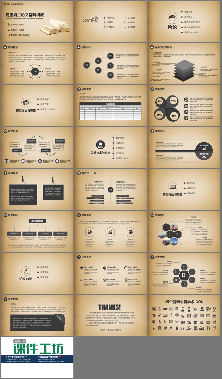 PPT模板-简洁复古课本图标背景的毕业论文答辩PPT模板