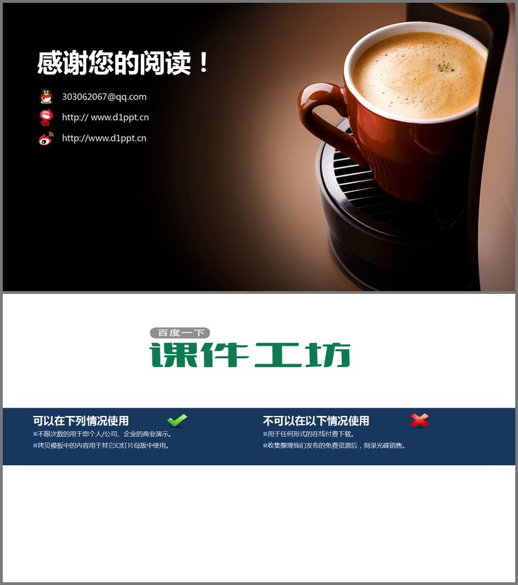 PPT模板-咖啡时间背景的放映结束谢谢观看PPT模板