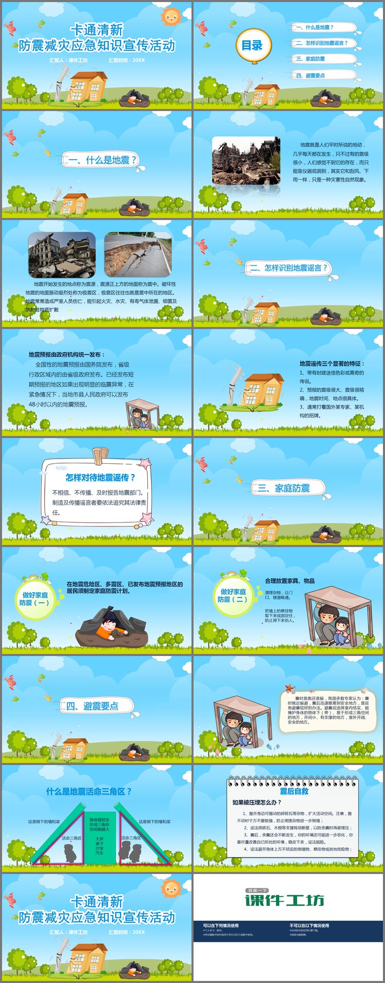 PPT模板-防震减灾应急知识PPT下载