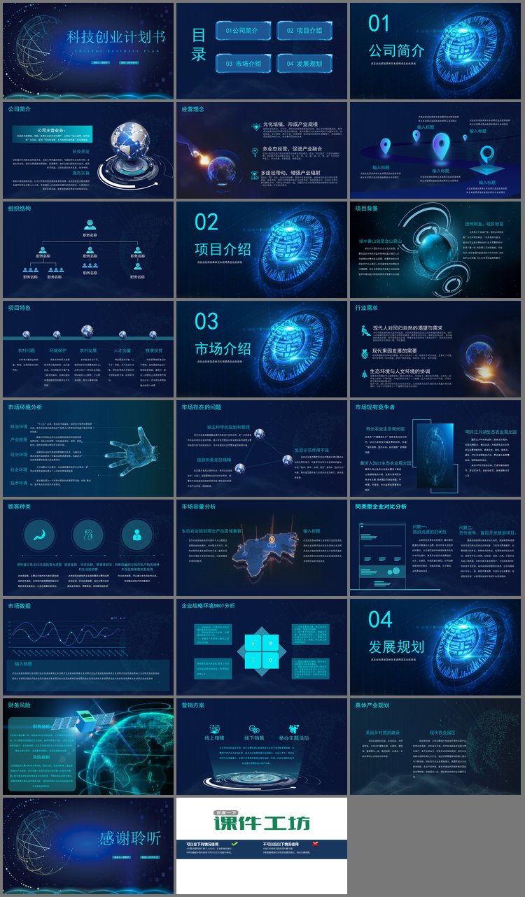 PPT模板-蓝色科技行业创业计划书PPT模板