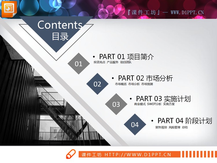 欧美蓝灰扁平化创业融资计划书PPT图表