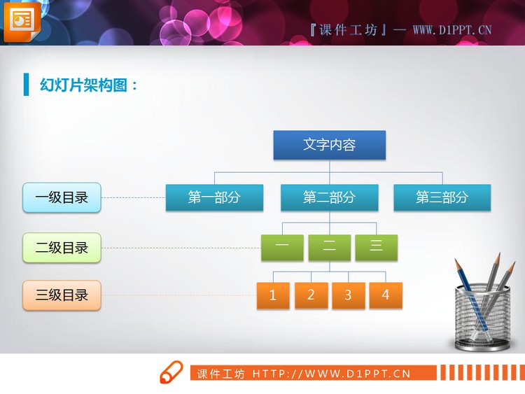 简洁的组织结构图PPT图表素材下载