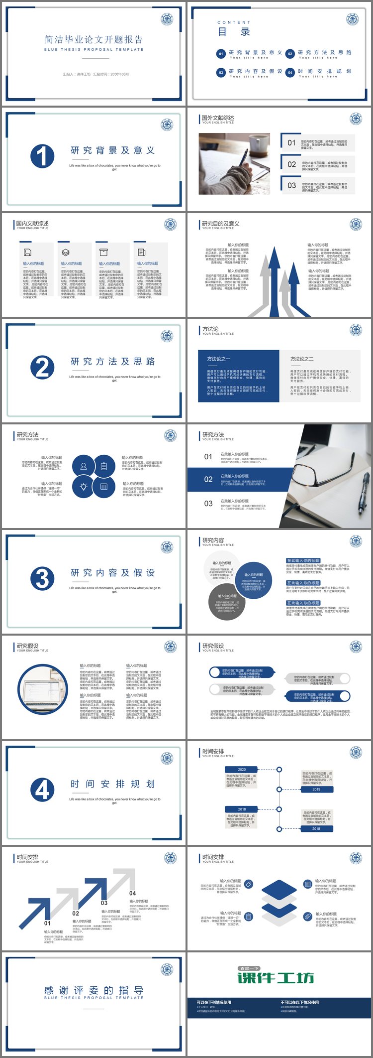 PPT模板-蓝色极简毕业论文开题报告PPT模板