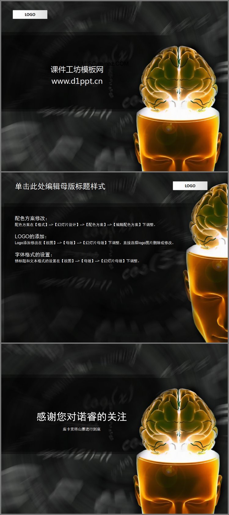 PPT模板-大脑充电背景抽象艺术PPT模板下载